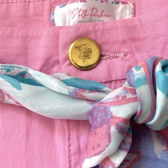 Stella Parker Women's Stylish Belted Short w/ Printed Waist Scarf Pink Size 12 - Picture 6 of 12
